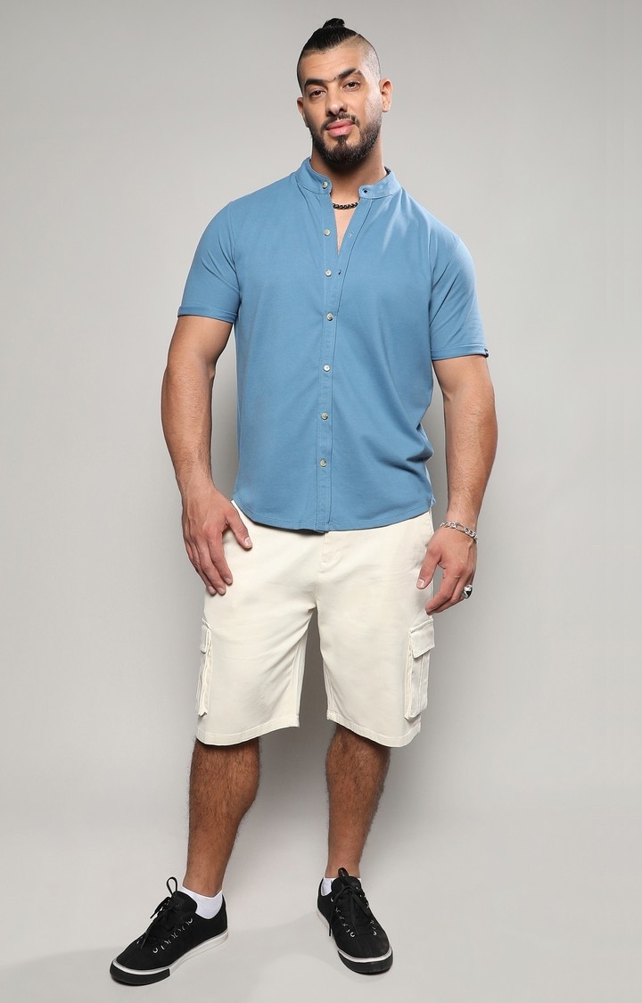 Instafab Plus | Men's Egyptian Blue Basic Button-Up Shirt