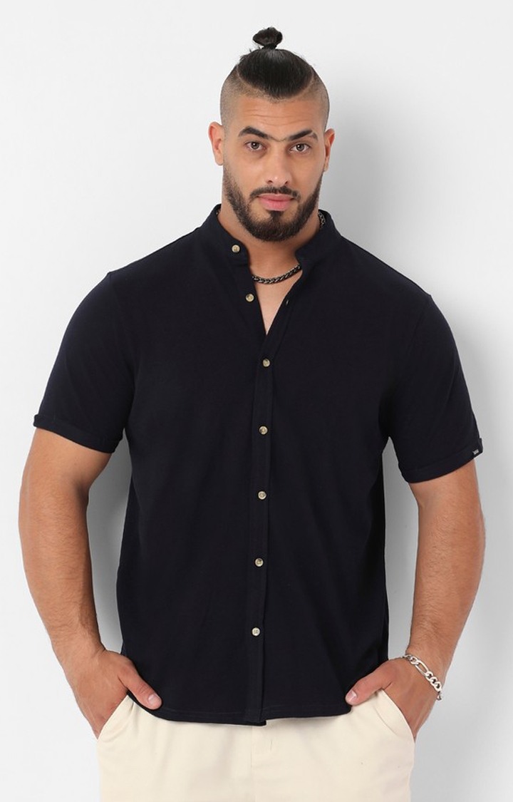 Men's Midnight Black Contrast Button-Up Shirt