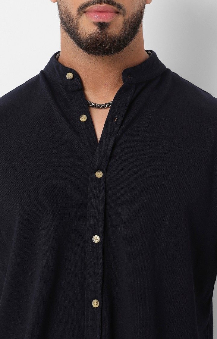 Men's Midnight Black Contrast Button-Up Shirt