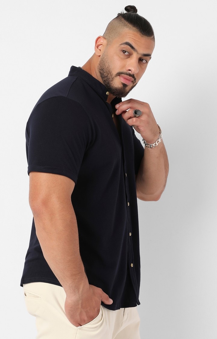 Men's Midnight Black Contrast Button-Up Shirt
