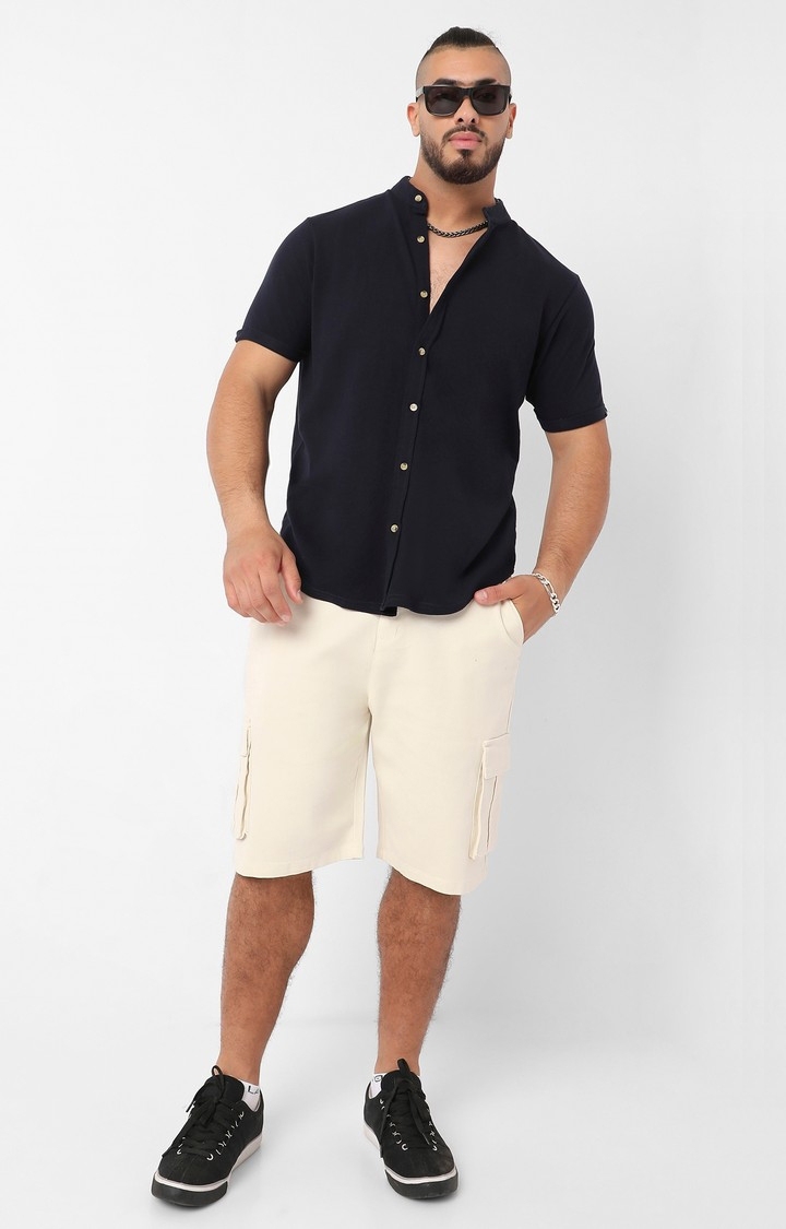 Instafab Plus | Men's Midnight Black Contrast Button-Up Shirt
