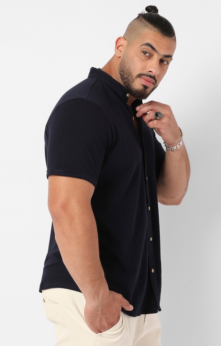 Men's Midnight Black Contrast Button-Up Shirt