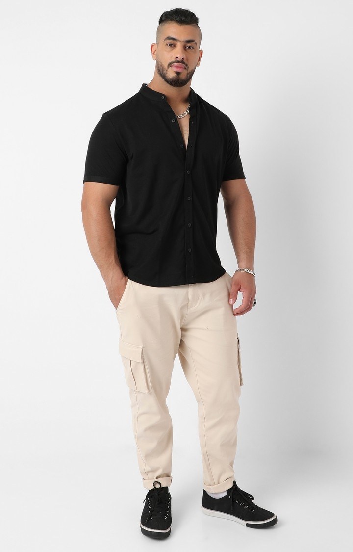 Men's Black Solid Casual Shirts