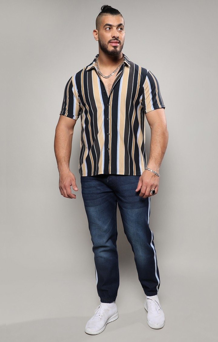 Instafab Plus | Men's Multicolour Barcode Striped Shirt