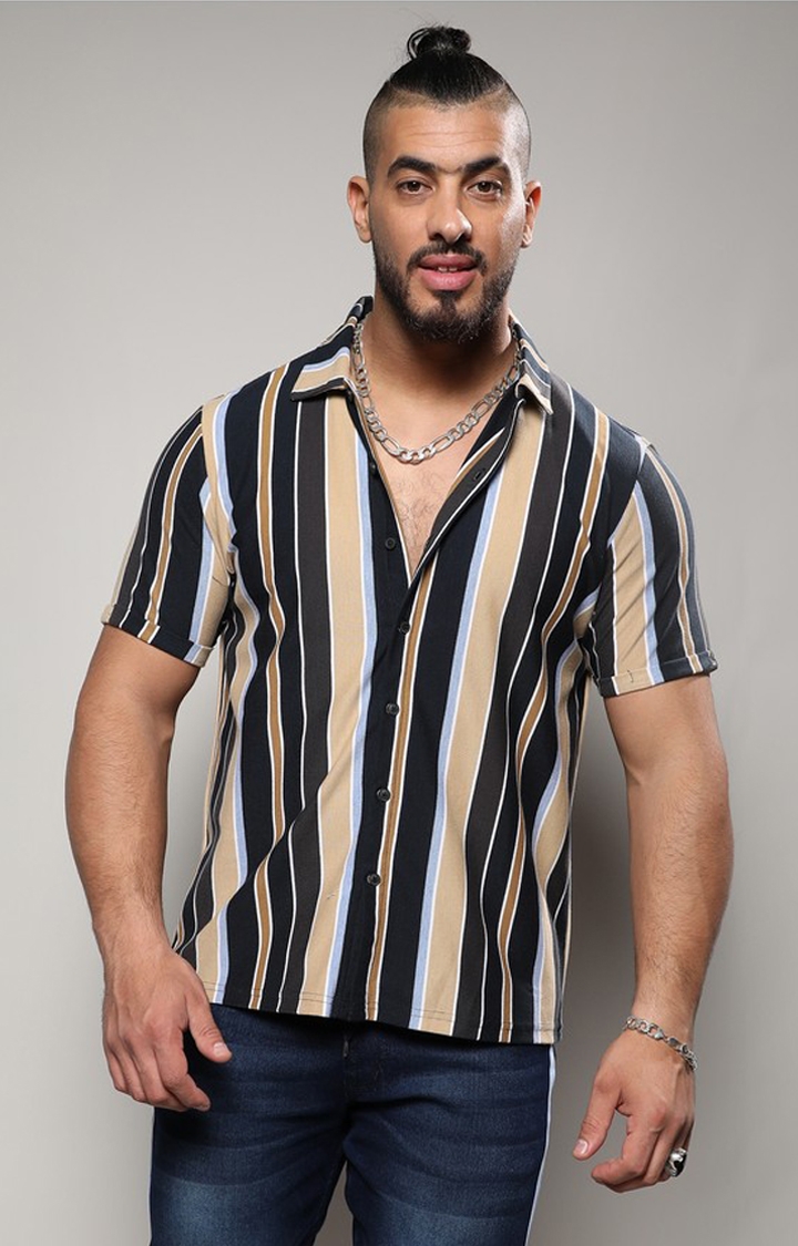 Men's Multicolour Barcode Striped Shirt