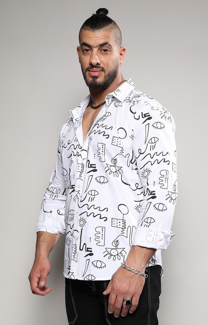 Men's White Printed Casual Shirts