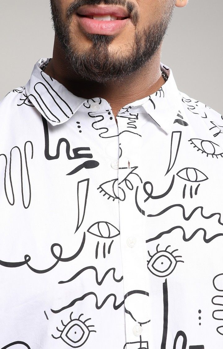Men's White Printed Casual Shirts
