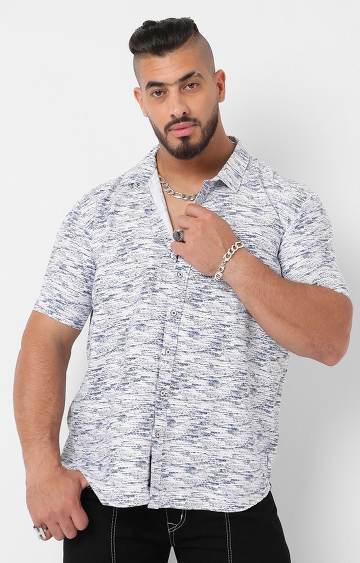 Men's Smoke White & Navy Blue Contrast Heathered Shirt