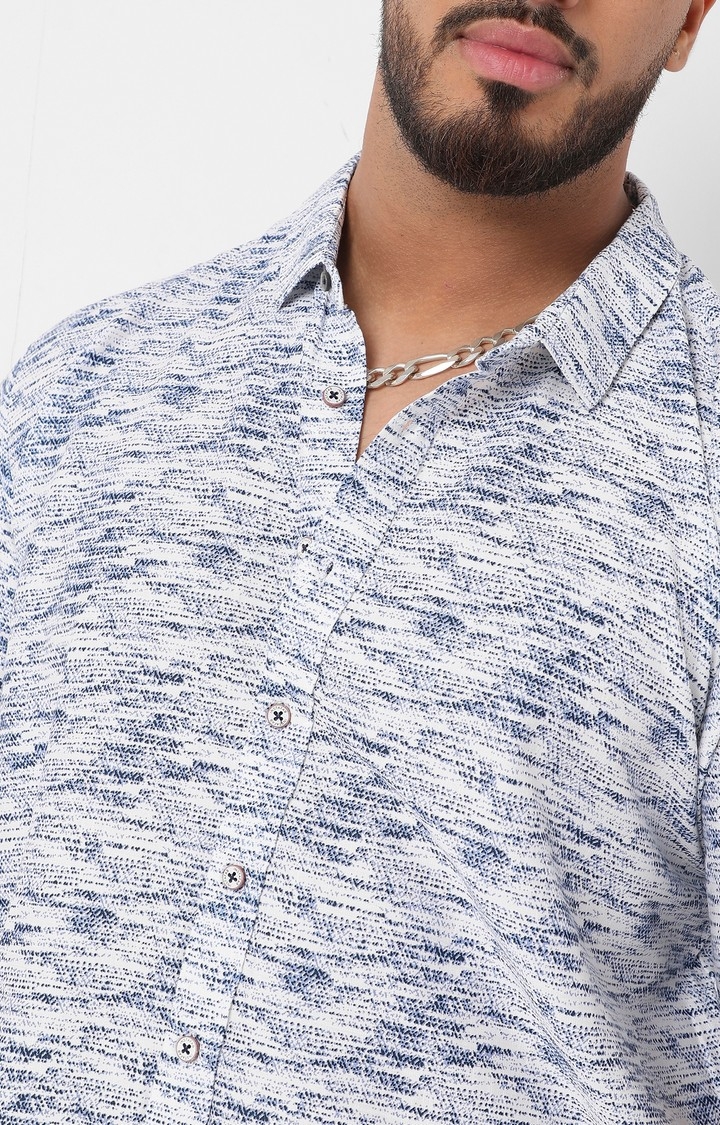 Men's Smoke White & Navy Blue Contrast Heathered Shirt