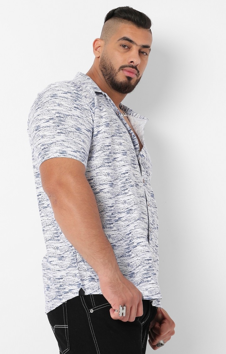 Men's Smoke White & Navy Blue Contrast Heathered Shirt