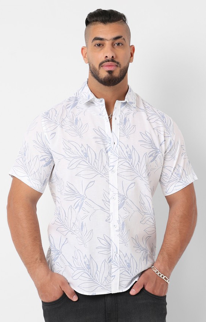Instafab Plus | Men's Chalk White & Icy Blue Foliage Line Shirt