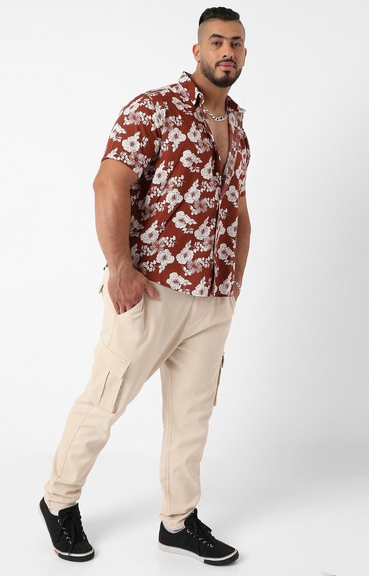 Men's Brown Floral Casual Shirts