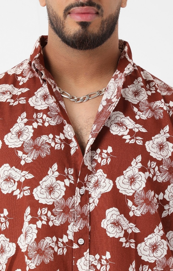 Men's Brown Contrast Flora Shirt