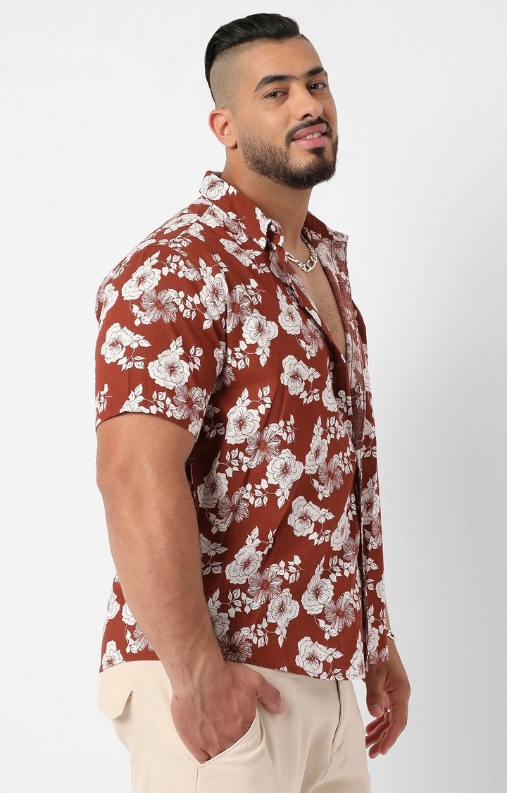 Men's Brown Contrast Flora Shirt