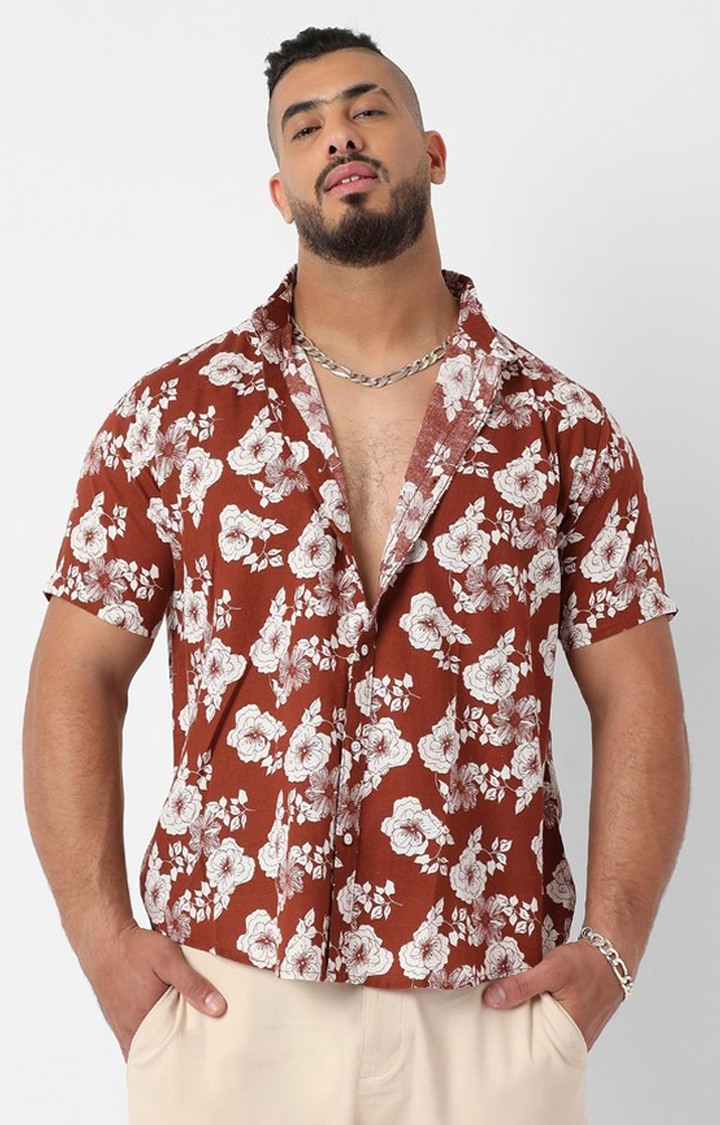 Men's Brown Floral Casual Shirts