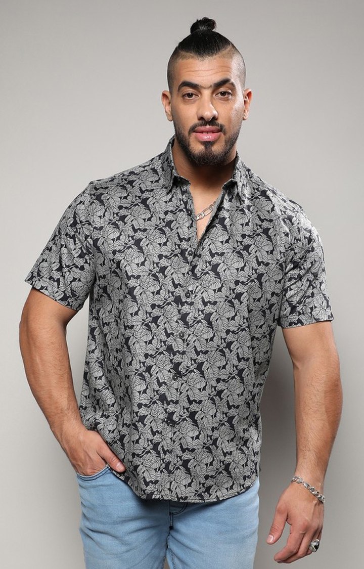 Men's Grey Printed Casual Shirts