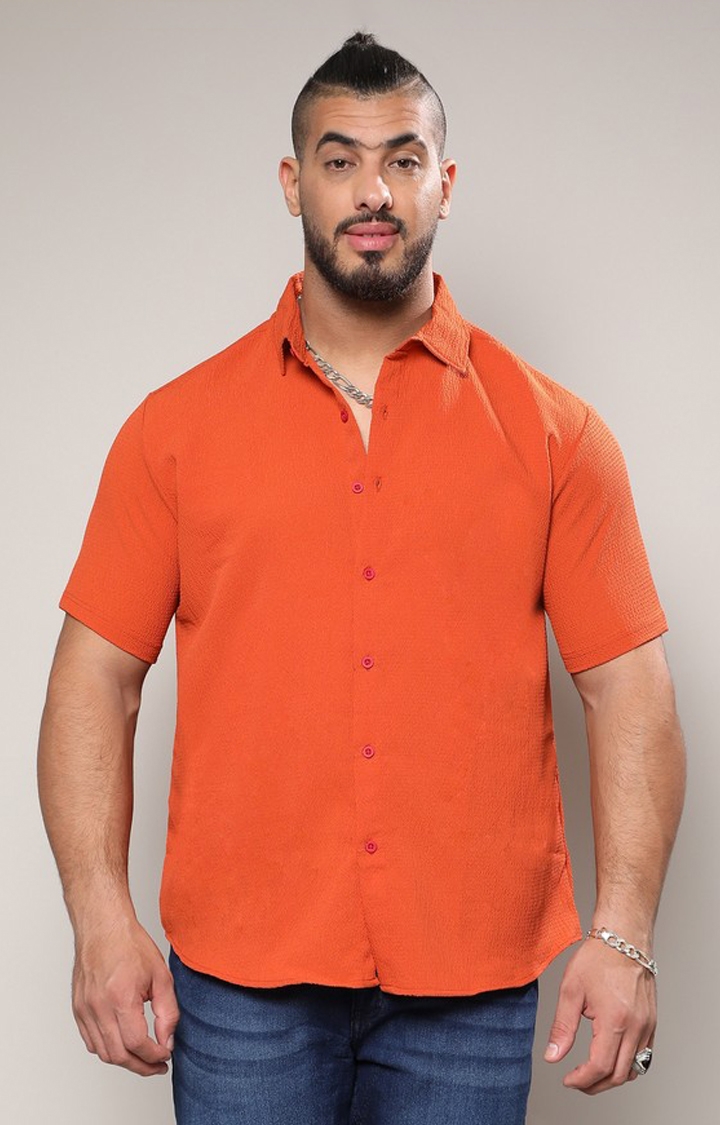 Instafab Plus | Men's Burnt Orange Creased Shirt