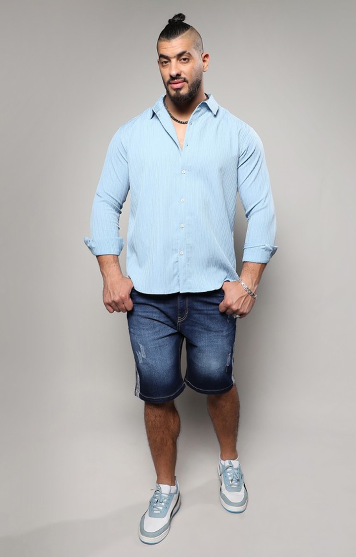 Men's Light Blue Vertically Creased Shirt