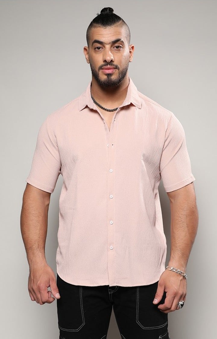 Men's Pink Textured Casual Shirts
