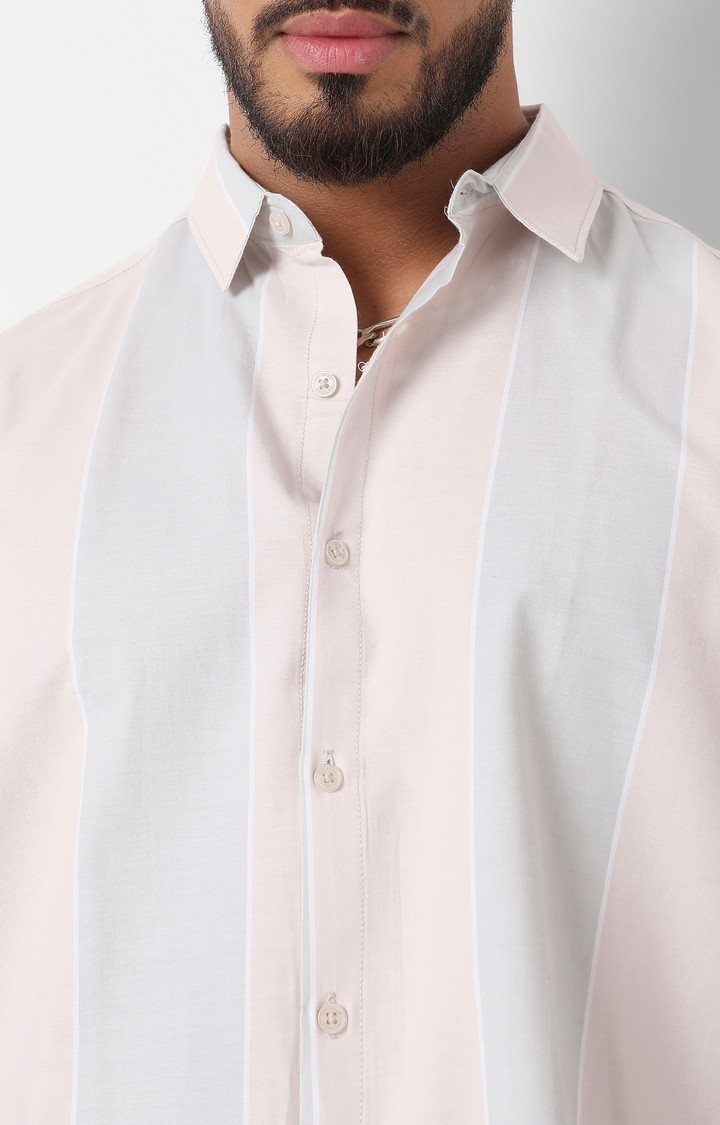 Men's Pink Striped Casual Shirts
