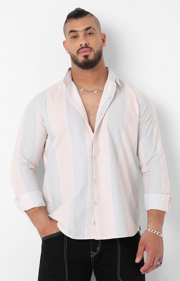 Men's Ivory White & Icy Blue Candy Striped Shirt