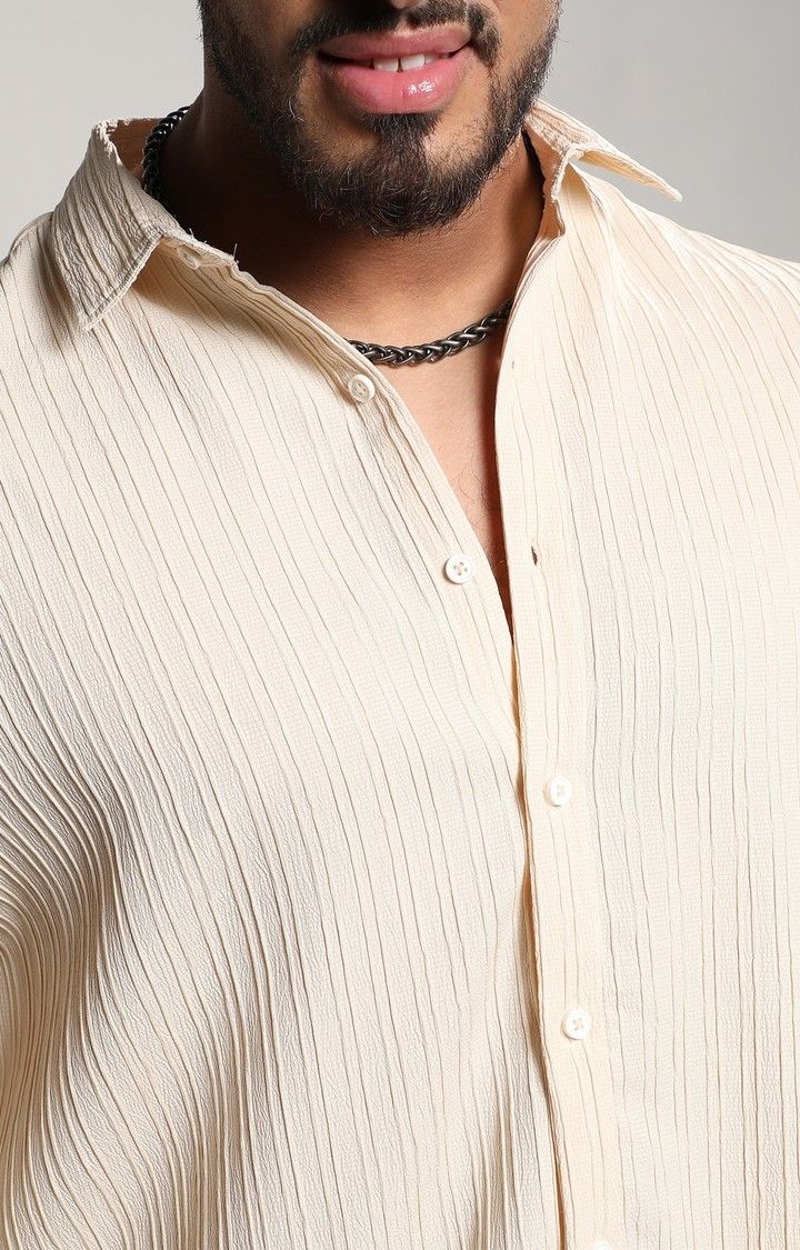 Men's Yellow Textured Casual Shirts