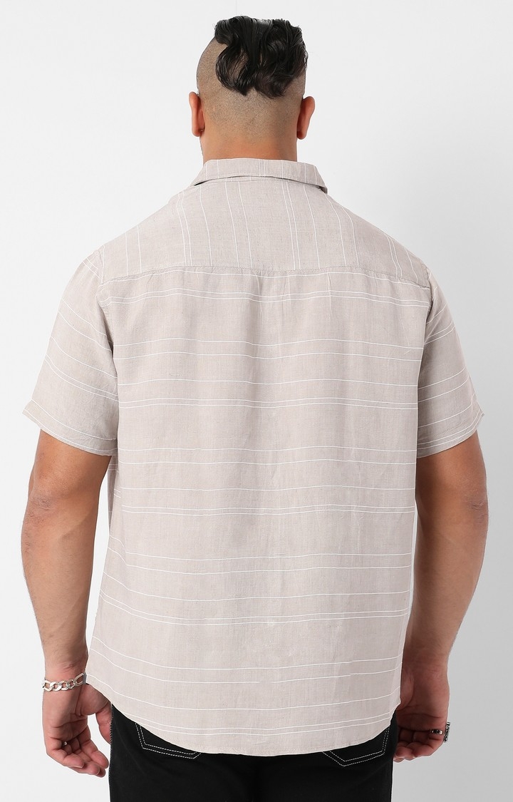 Men's Light Grey Unbalanced Horizontal Striped Shirt