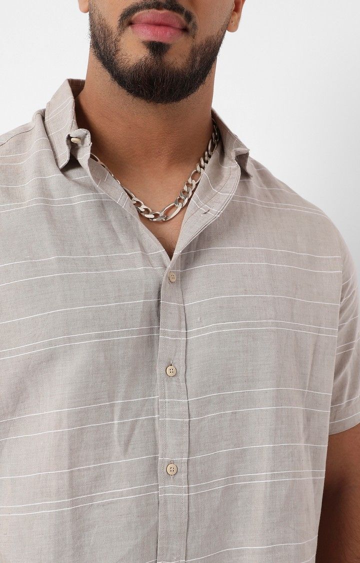 Men's Grey Striped Casual Shirts