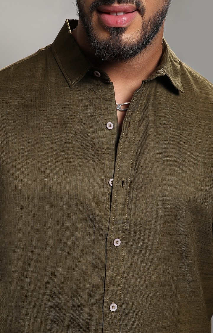 Men's Olive Green Classic Button- Up Shirt
