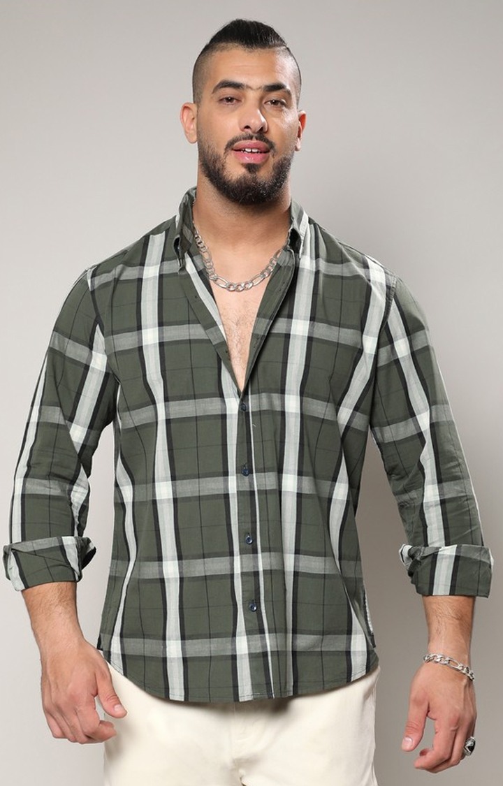 Men's Green Checked Casual Shirts