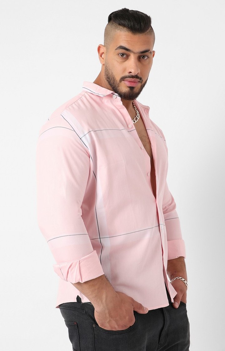 Men's Pink Striped Casual Shirts