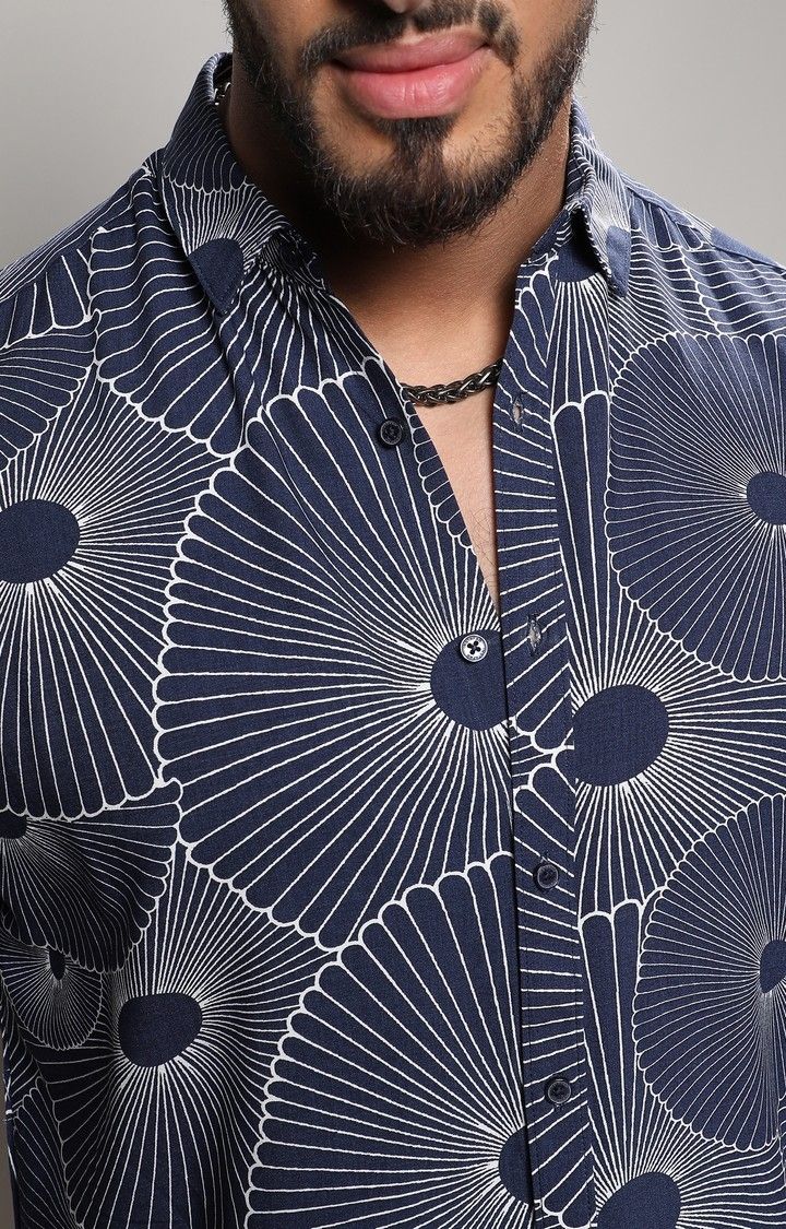 Men's Blue Printed Casual Shirts