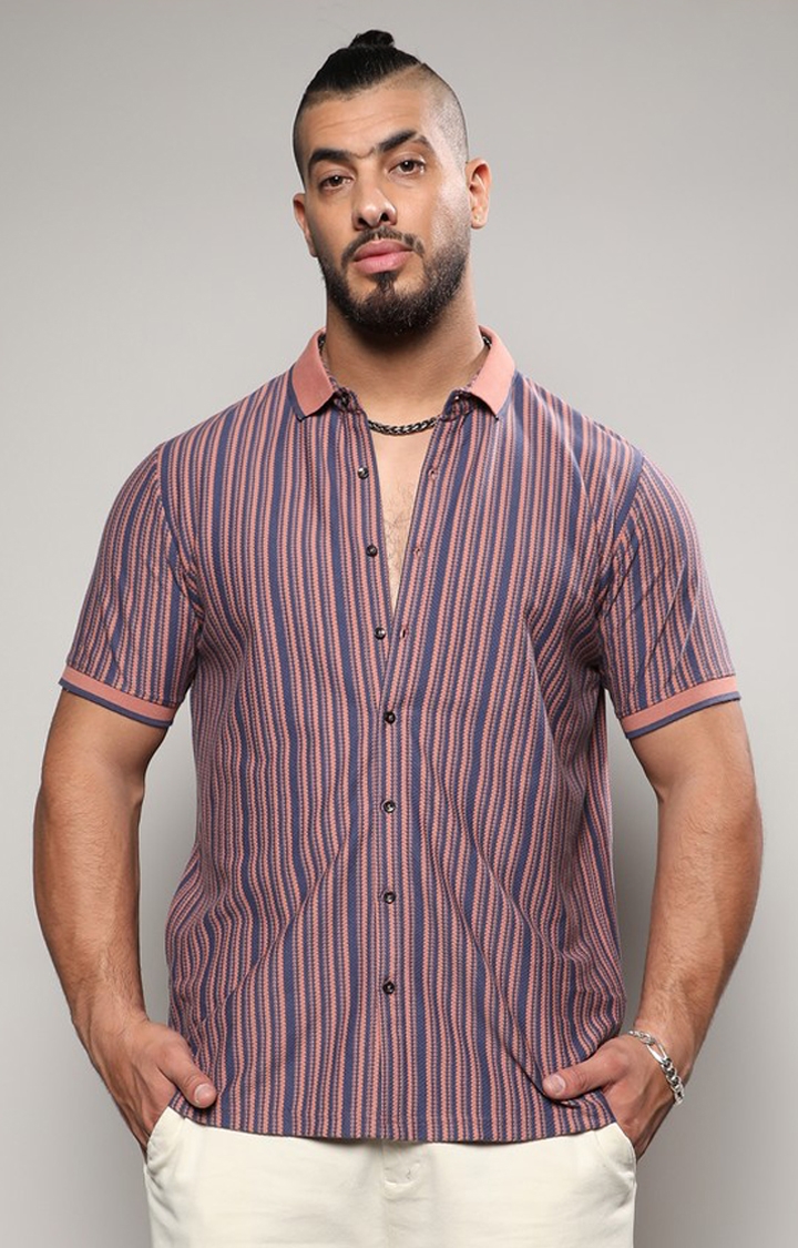 Men's Brown & Blue Contrast Knitted Shirt