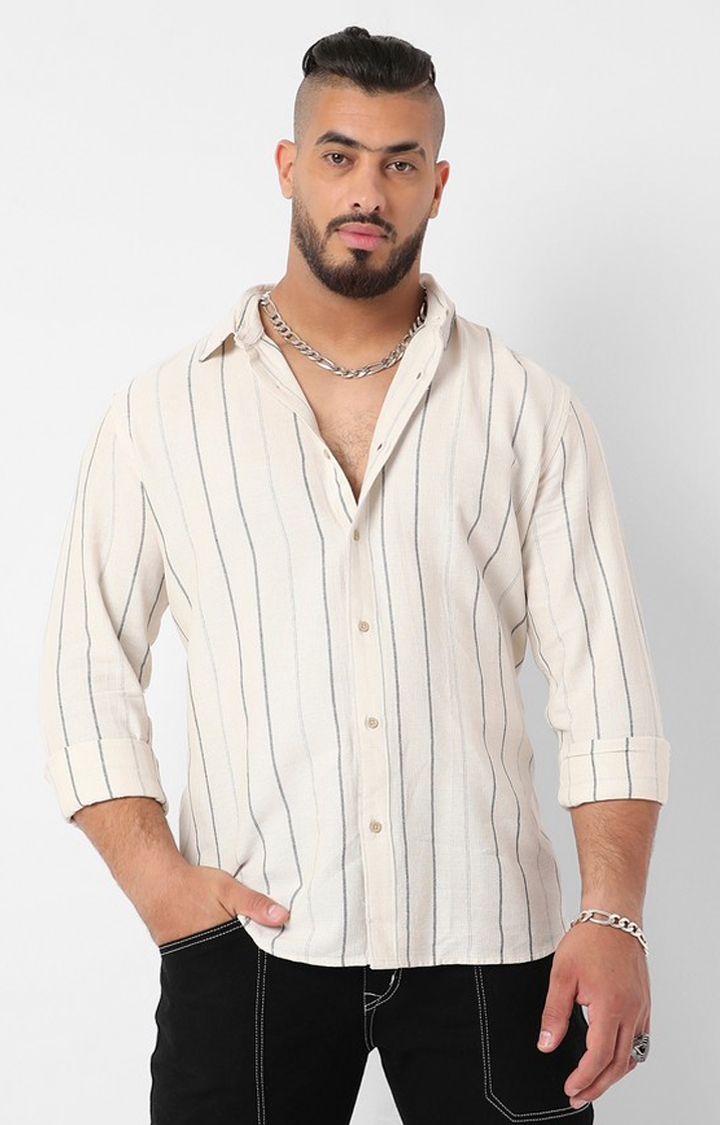 Men's Beige Contrast Pinstriped Shirt