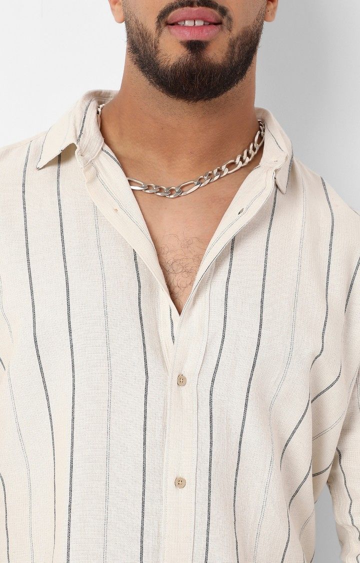 Men's Beige Contrast Pinstriped Shirt