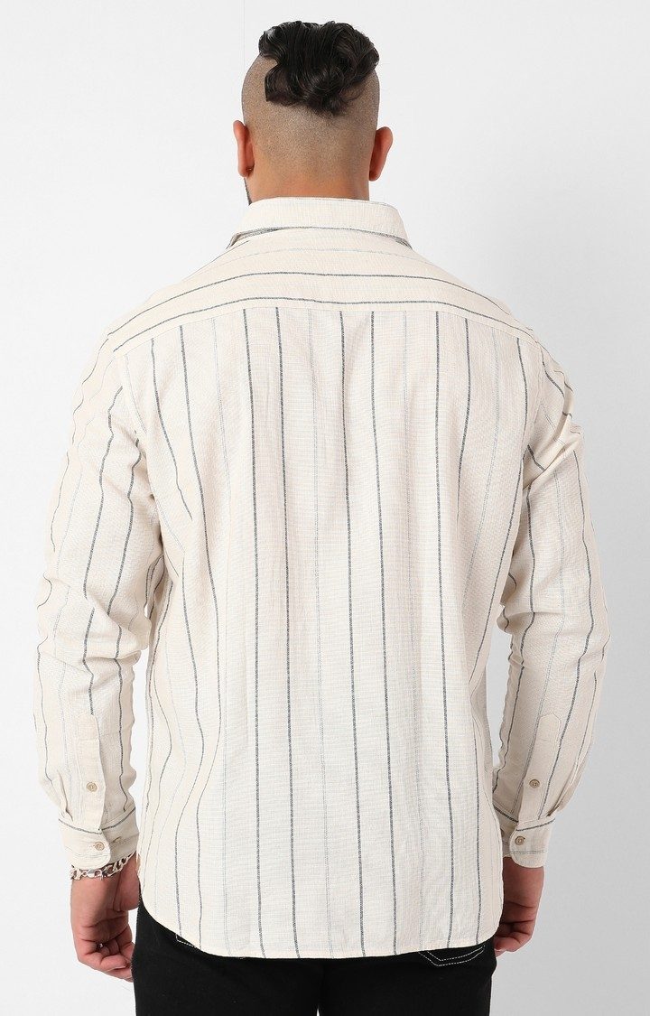 Men's Beige Contrast Pinstriped Shirt