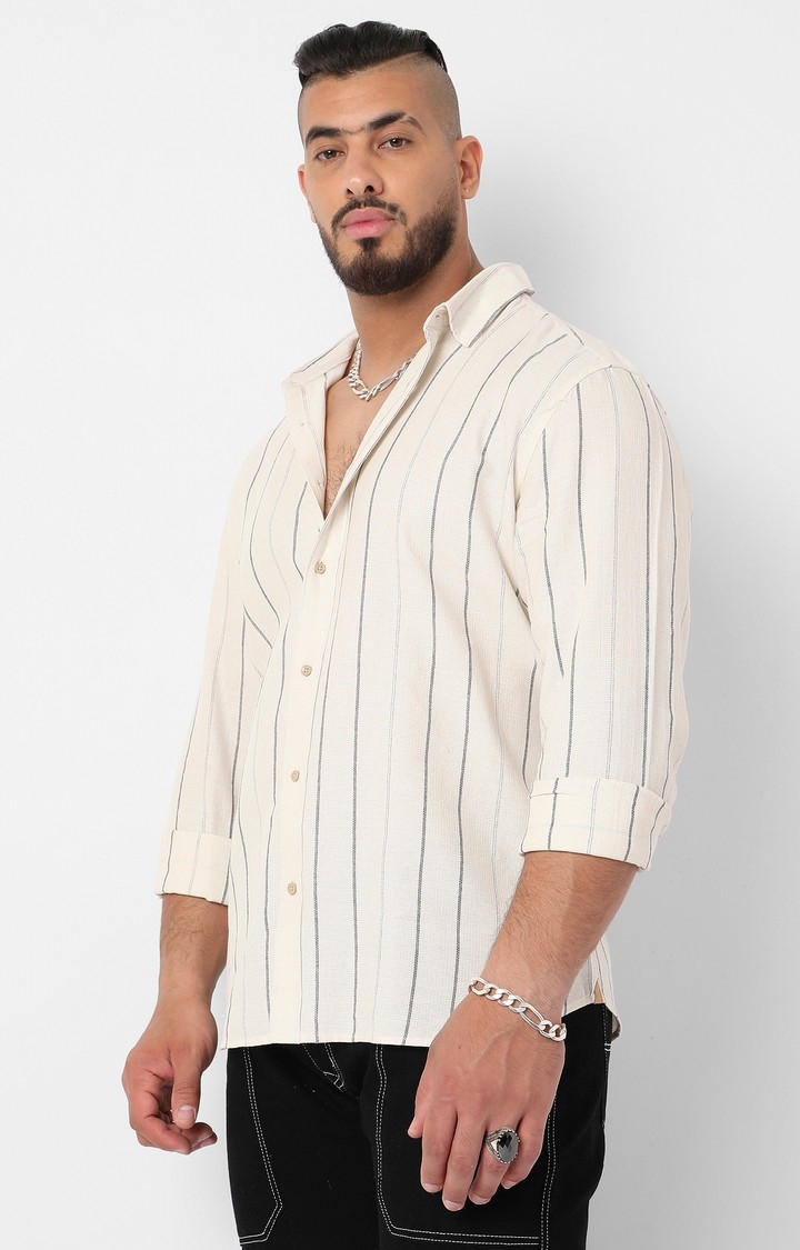 Men's Beige Contrast Pinstriped Shirt
