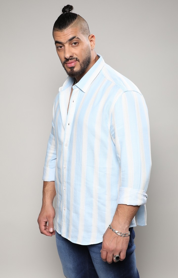 Men's Light Blue Shadow Striped Shirt