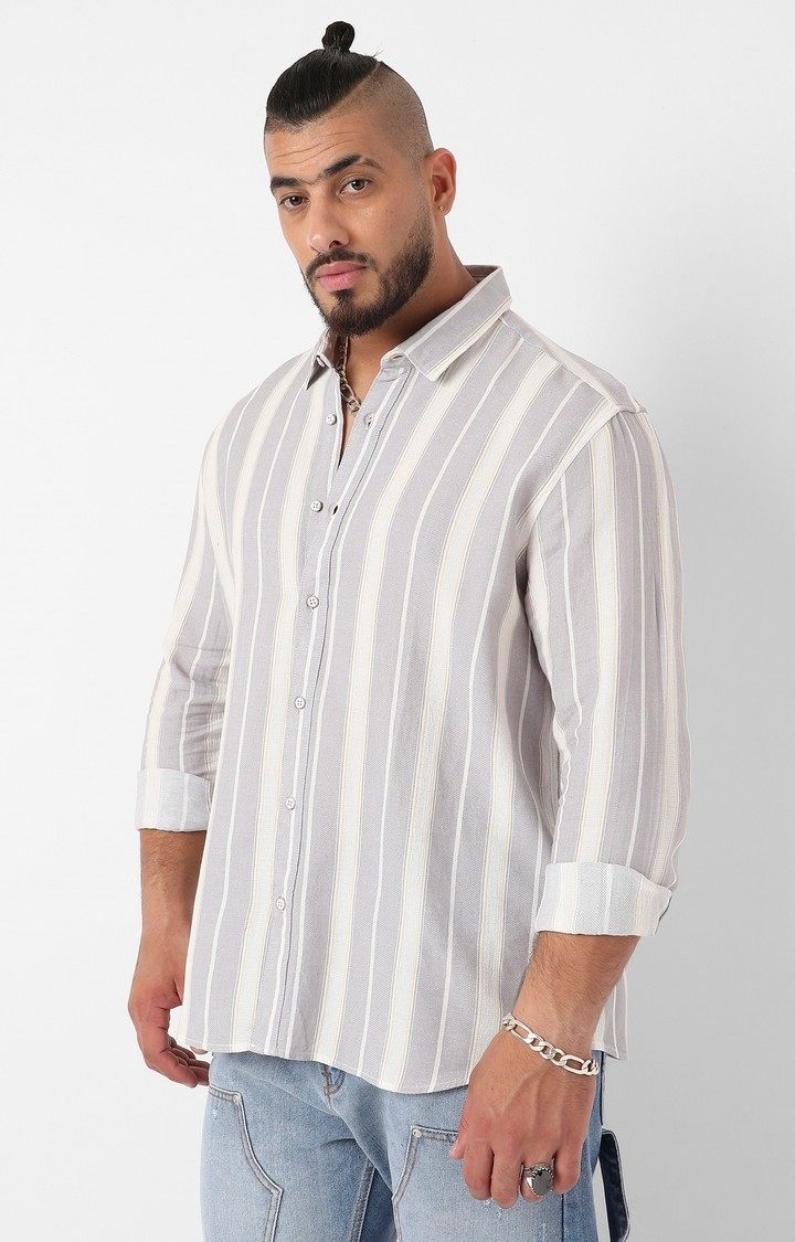 Men's Light Grey Shadow Striped Shirt