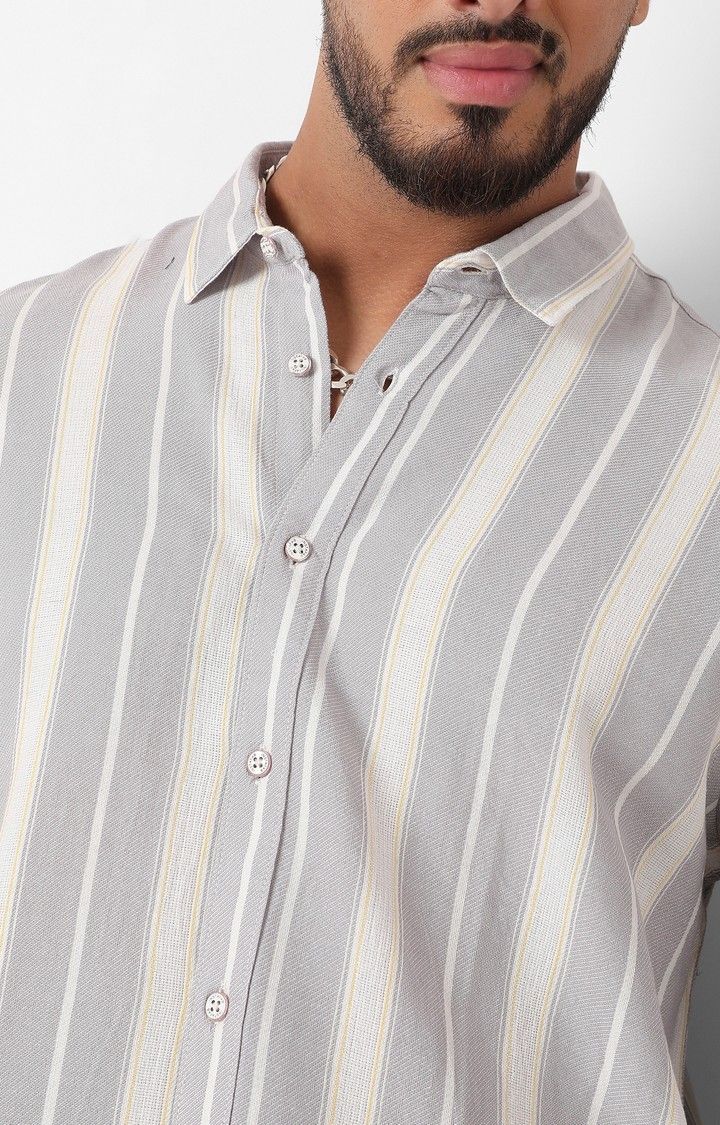 Men's Light Grey Shadow Striped Shirt