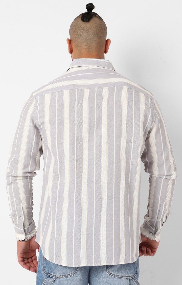 Men's Grey Striped Casual Shirts