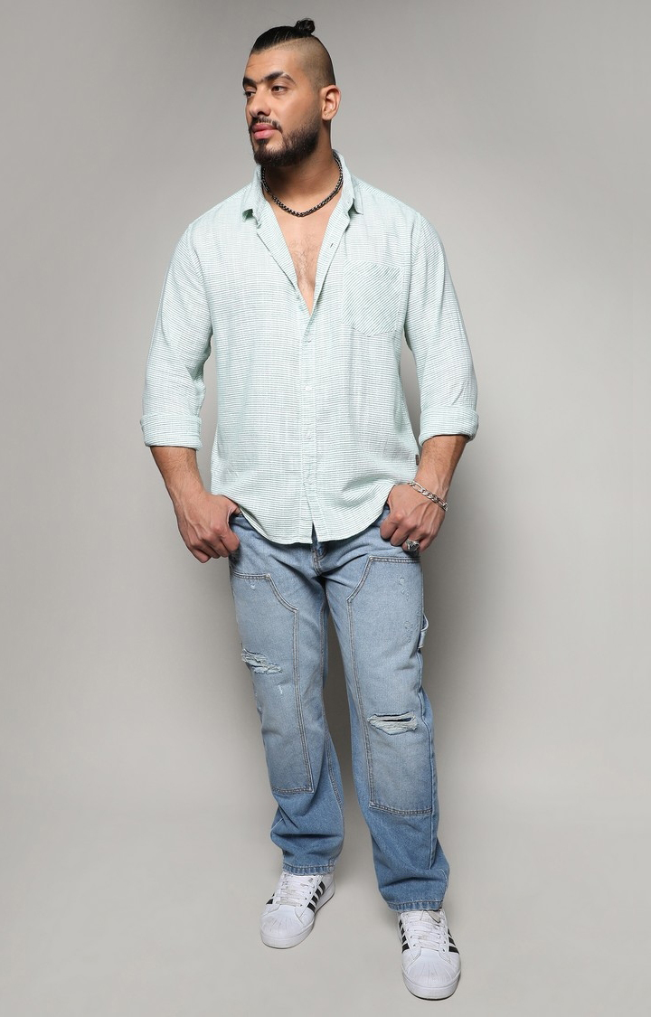 Men's Green Striped Casual Shirts