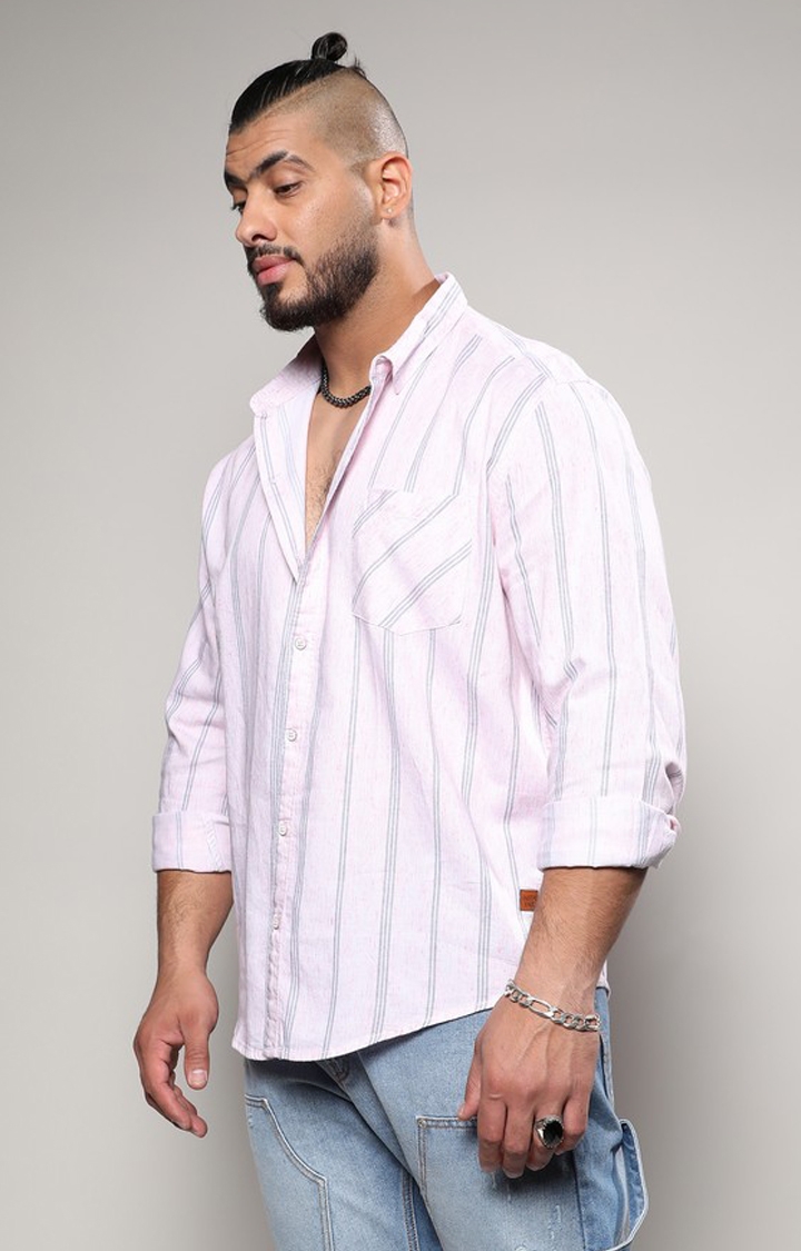 Instafab Plus | Men's Pink Heathered Striped Shirt