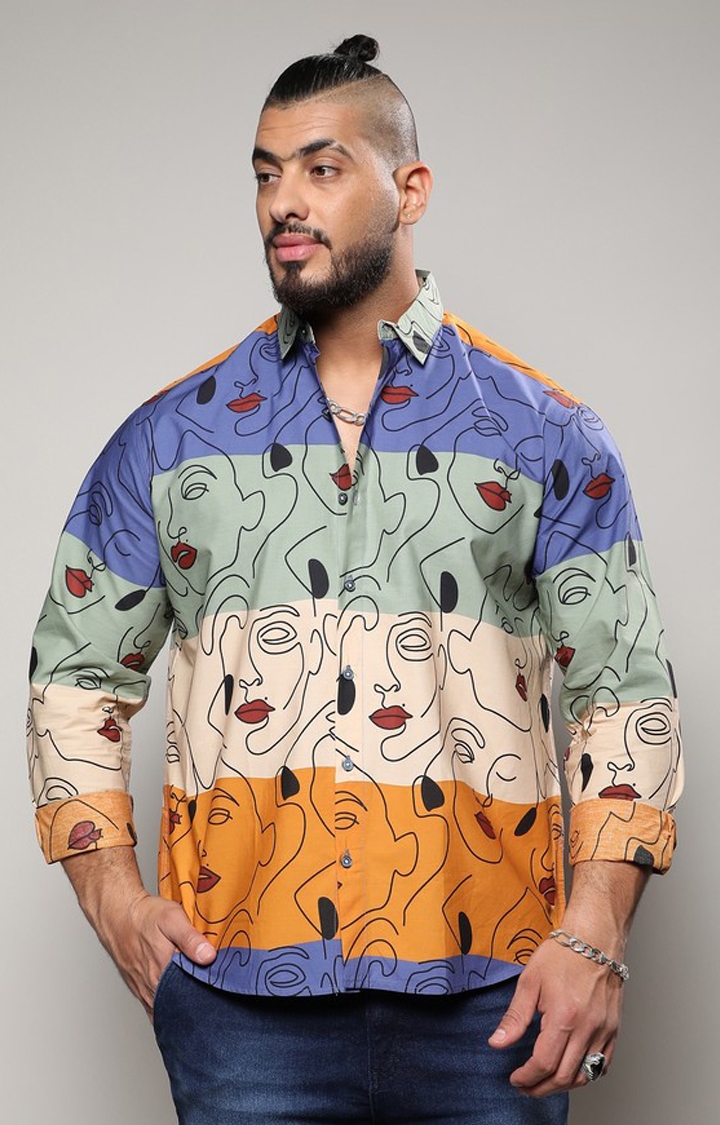 Instafab Plus | Men's Multicolour Face Line Shirt