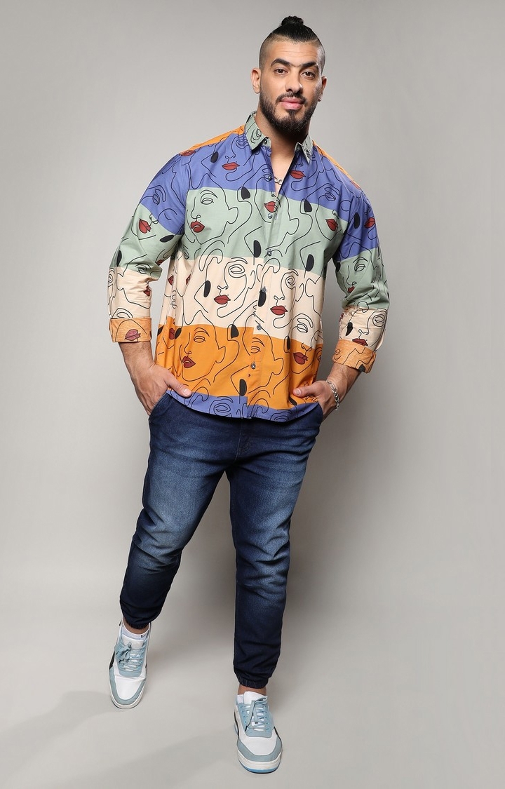 Instafab Plus | Men's Multicolour Face Line Shirt
