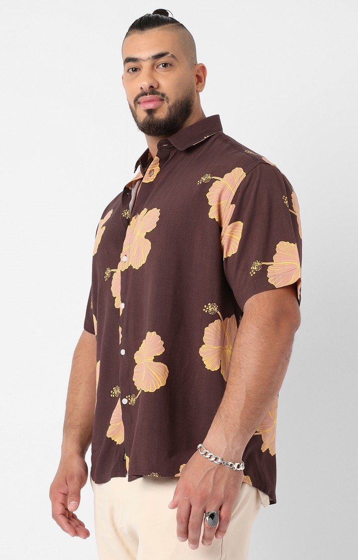 Men's Brown Hibiscus Print Shirt