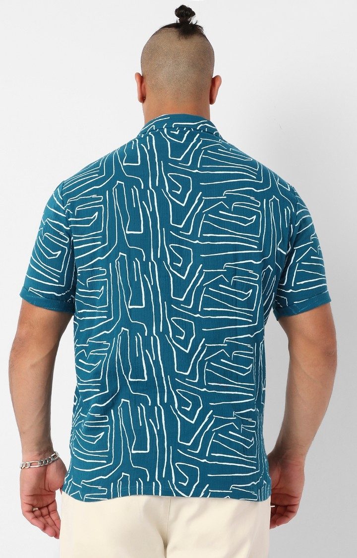 Men's Blue Printed Casual Shirts