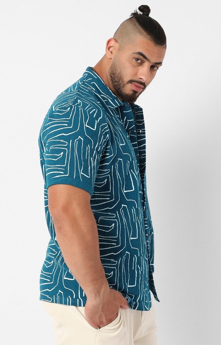 Men's Blue Printed Casual Shirts