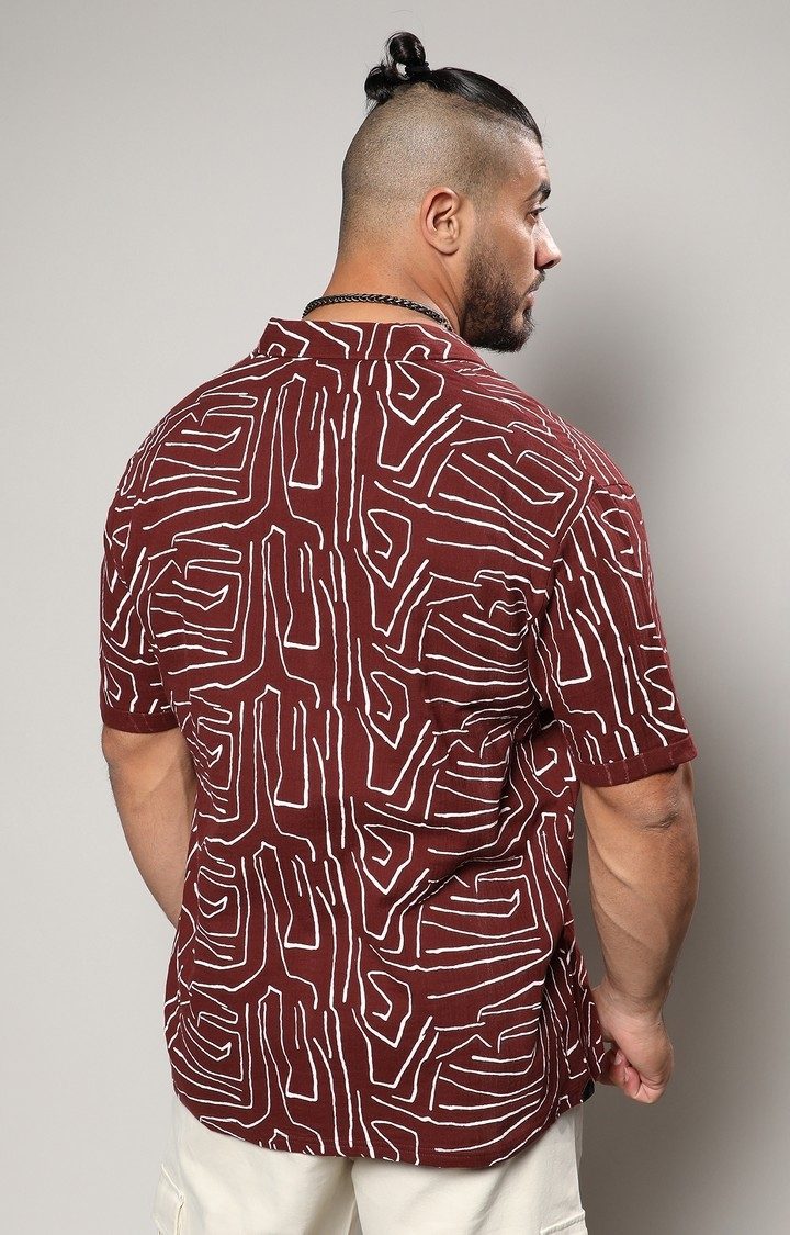 Men's Maroon Printed Casual Shirts