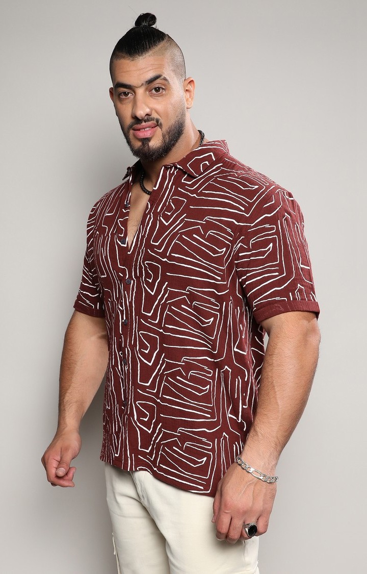 Men's Maroon Printed Casual Shirts